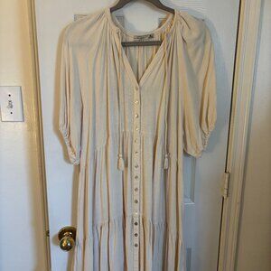 Women's Tassel-Tie Button-Front Mini A-Line Dress Cream